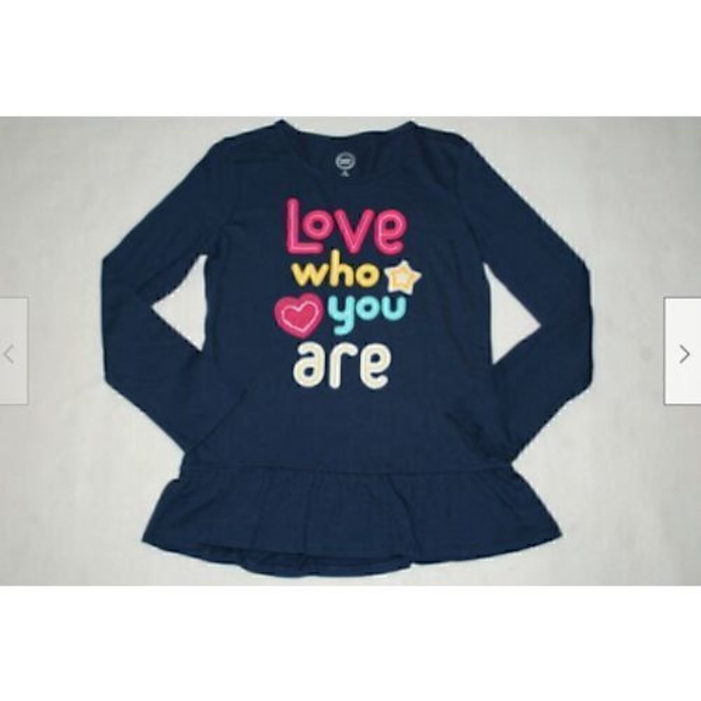 Girls L/S Knit T-Shirt NAVY BLUE TUNIC Ruffled LOVE WHO YOU ARE Size 6-6X